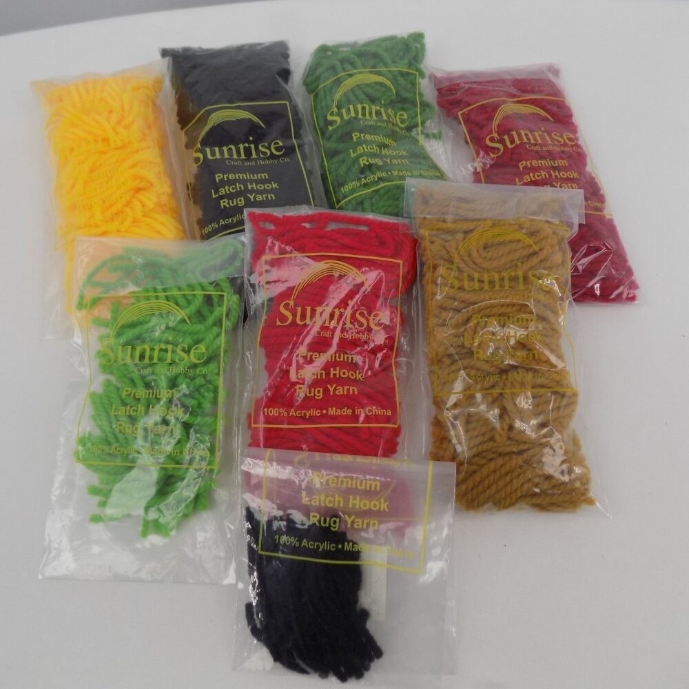 Latch Hook Rug Yarn Sunrise Assorted Lot 8 Pkg New Used Black Red Yellow Green
